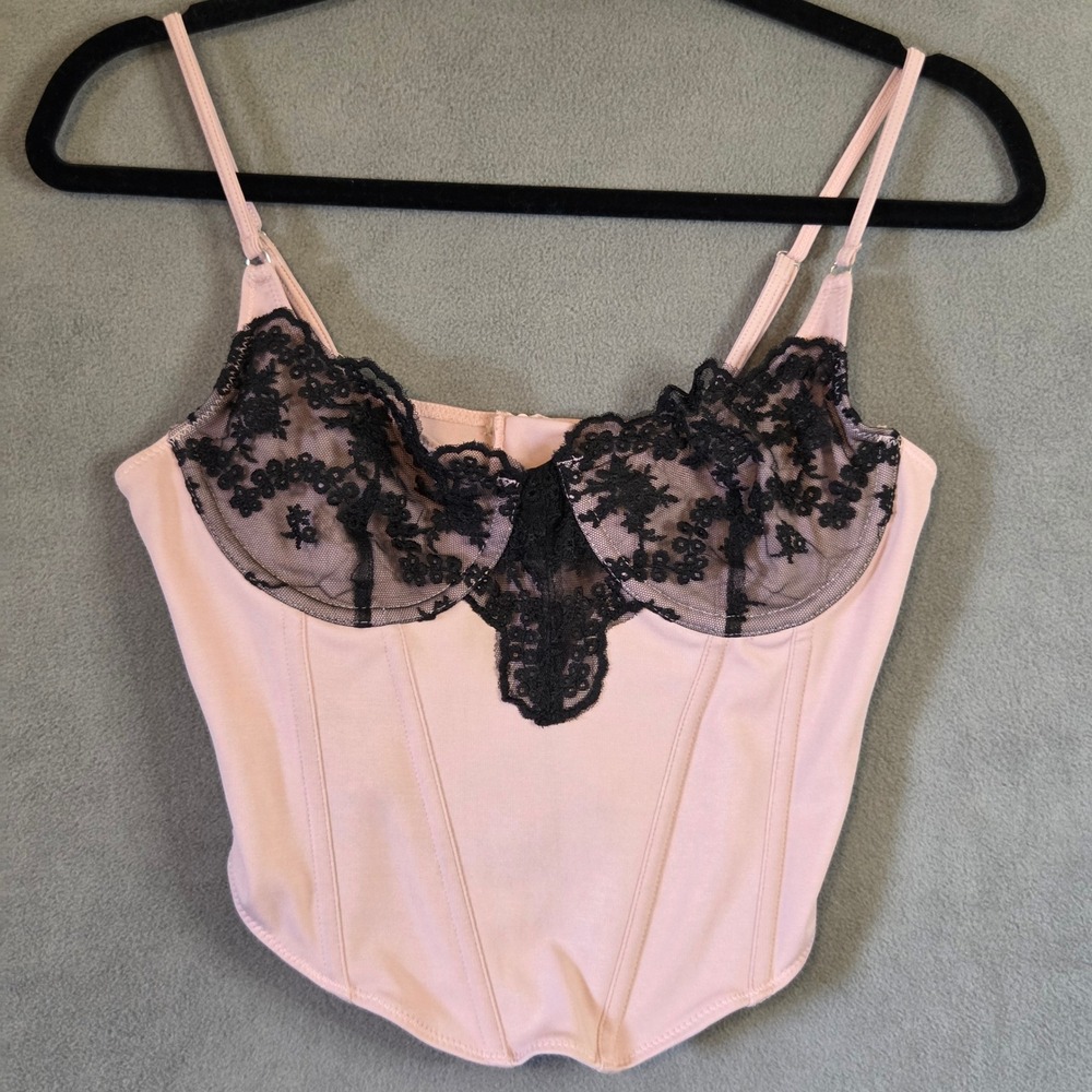 Lace Bustier Corset Top Women's Small Pink Black Cropped Coquette Balletcore